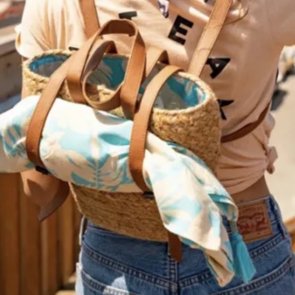 Beachly XIX Palms Shorebreak Woven Jute Backpack Bag Picnic Cooler NWT - Picture 2 of 9